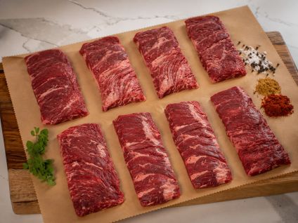 Angus Peeled Skirt Steaks - Eight 6oz Steaks