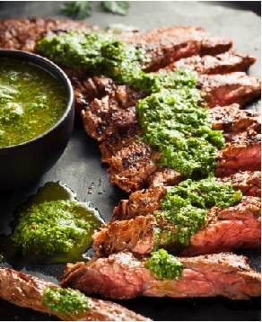 Ranch Skirt Steak with Pickled Jalapeno & Green Tomato Chimichurri - DeBragga