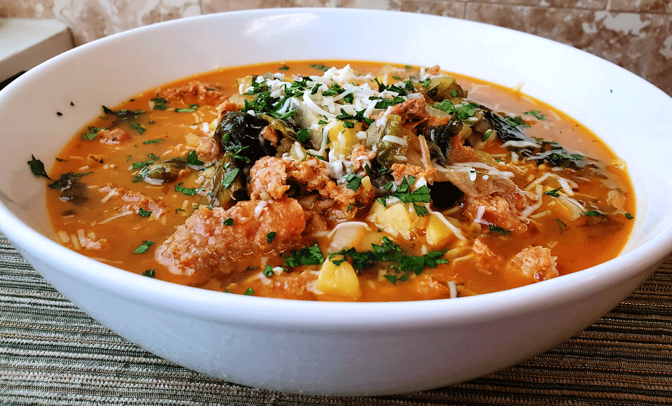 Hot Sausage with Potato & Escarole Soup