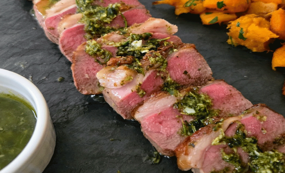 Roasted Lamb Loins With Garlic Lemon Sauce
