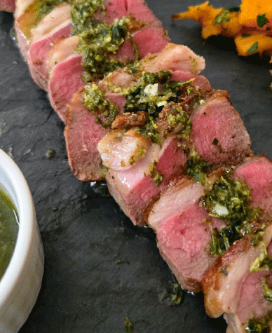 Roasted Lamb Loins With Garlic Lemon Sauce