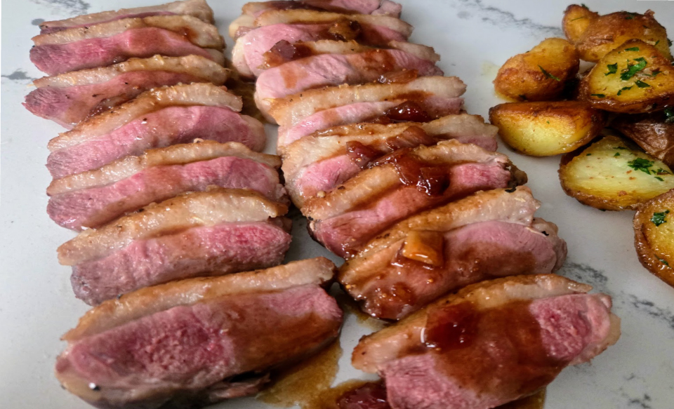 Roasted Duck Breasts with Balsamic Fig Glaze (and Duck Fat Roasted Potatoes!)