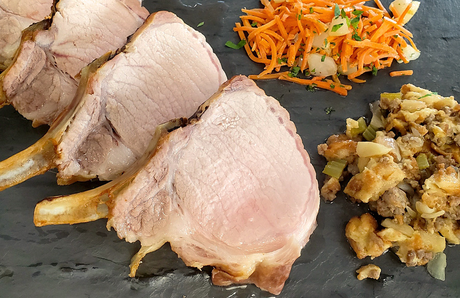 Crown Roast of Pork with Pork, Apple, and Bread Stuffing